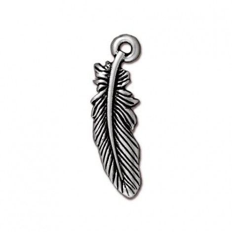 20mm TierraCast Feather Charms - Antique Silver - Pack of 2