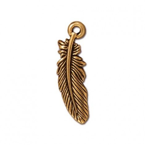 20mm TierraCast Feather Charm - Antique Gold