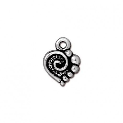 10x12mm TierraCast Spiral Heart Charm - Antique Fine Silver Plated