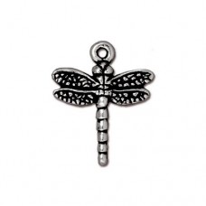 20mm TierraCast Dragonfly Charm - Antique Fine Silver Plated