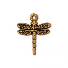 20mm TierraCast Dragonfly Charm - Antique 22K Gold Plated