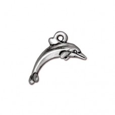 17mm TierraCast Dolphin Charm - Antique Fine Silver Plated
