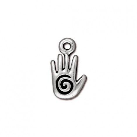 8x14mm TierraCast Small Spiral Hand Charm - Antique Fine Silver Plated- Pack of 2