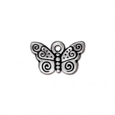 15mm TierraCast Spiral Butterfly Charm - Antique Fine Silver Plated - Pack of 2