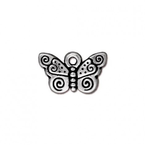 15mm TierraCast Spiral Butterfly Charm - Antique Fine Silver Plated - Pack of 2