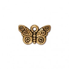 15mm TierraCast Spiral Butterfly Charm - Antique 22K Gold Plated - Pack of 2