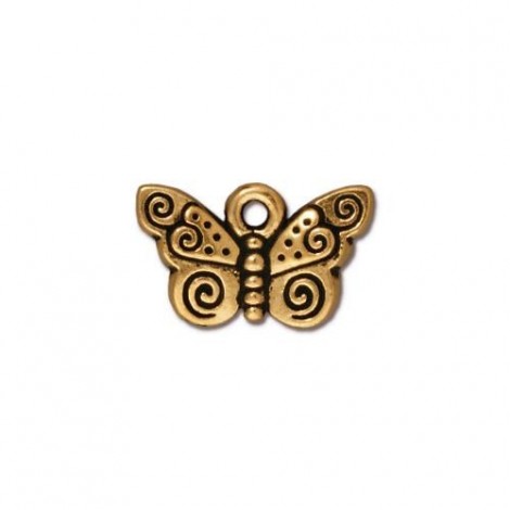 15mm TierraCast Spiral Butterfly Charm - Antique 22K Gold Plated