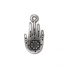 19mm TierraCast Henna Hand Drop - Antique Fine Silver Plated - Pack of 2