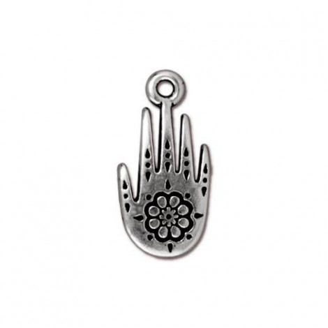 19mm TierraCast Henna Hand Drop - Antique Fine Silver Plated - Each