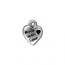 10mm TierraCast Made with Love Heart Charm - Silver - Pack of 2