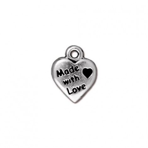 10mm TierraCast Made with Love Heart Charm - Silver