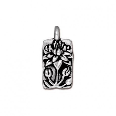 17x9mm TierraCast Floating Lotus Drop - Antique Fine Silver - Pack of 2