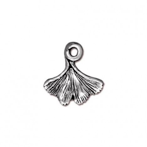 13mm TierraCast Ginkgo Leaf Charm - Antique Fine Silver Plated - Pack of 2