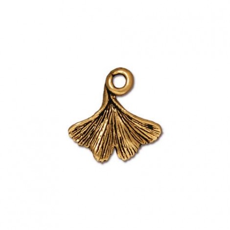 13mm TierraCast Ginkgo Leaf Charm - Antique 22K Gold Plated - Pack of 2