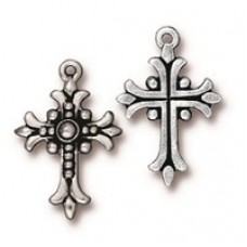 27mm TierraCast Fleur Cross Charm - Antique Fine Silver Plated - each