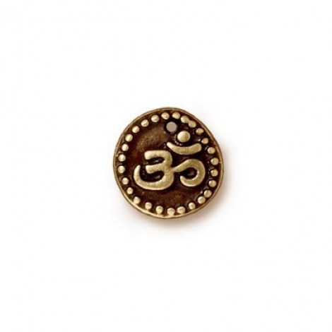 10mm TierraCast Aum Symbol Drop - Antique 22K Gold Plated - Pack of 2