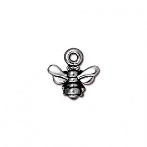 11mm Tiny TierraCast Honeybee Charms - Antique Fine Silver Plated