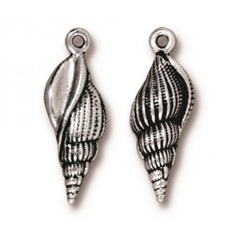 23mm TierraCast Large Spindle Shell Charm - Antique Silver - Each