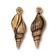 23mm TierraCast Large Spindle Shell Charm - Antique 22K Gold - Pack of 2