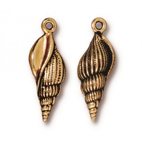 23mm TierraCast Large Spindle Shell Charm - Antique 22K Gold - Each