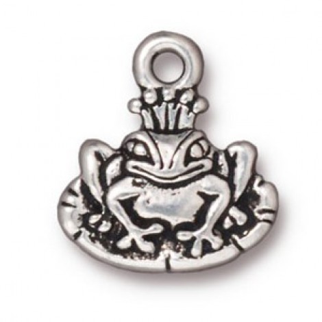 17mm TierraCast Frog Prince Charm - Antique Fine Silver Plated