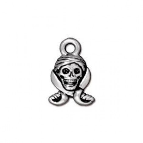 16x11mm TierraCast Pirate Skull Charm - Fine Silver Plated - Pack of 2