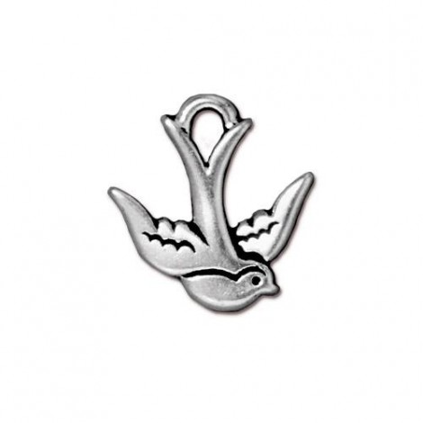 17mm TierraCast Swallow Charm - Antique Fine Silver Plated