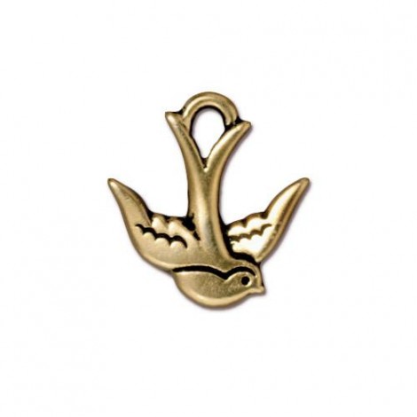 17mm TierraCast Swallow Charm - Antique 22K Gold Plated