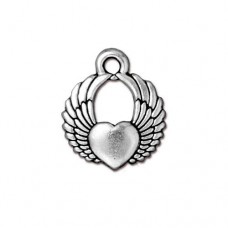 18mm TierraCast Winged Heart Charm - Antique Silver Plated