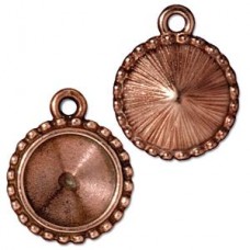 20 x 17mm TierraCast 12mm Rivoli Beaded Bezel Drop - Antique Copper - Each