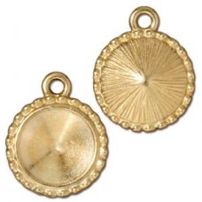 20 x 17mm TierraCast 12mm Rivoli Beaded Bezel Drop - 22K Bright Gold Plated - Each