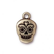 18mm TierraCast Sugar Skull Drop - Brass Oxide - Each
