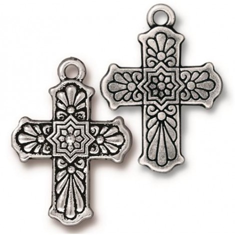 30x22mm TierraCast Talavera Cross Pendants - Antique Fine Silver Plated - Each