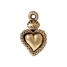 19mm TierraCast Sacred Heart Milagro Drop - Antique 22k Gold Plated