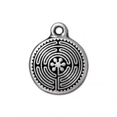 16mm TierraCast Labyrinth Charm - Antique .999 Fine Silver Plated - Each