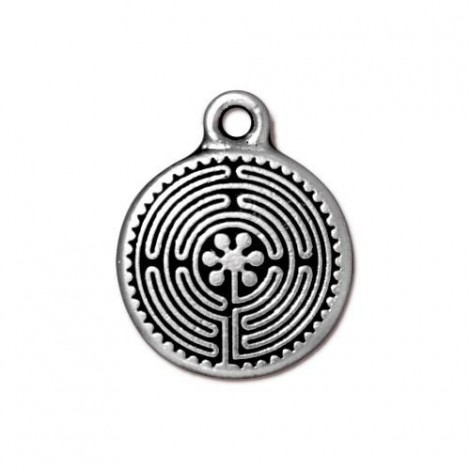 16mm TierraCast Labyrinth Charm - Antique .999 Fine Silver Plated - Each