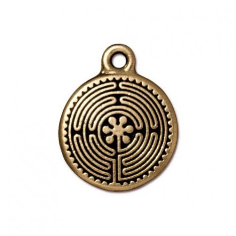 16mm TierraCast Labyrinth Charm - Antique 22K Gold Plated - Each