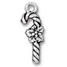 25mm TierraCast Candy Cane Drops - Fine Silver Plated - Pack of 2