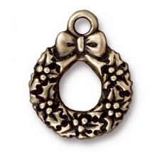20mm TierraCast Christmas Wreath Charms - Antique Brass - Pack of 2