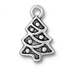 20mm TierraCast Christmas Tree Charm - Antique Fine Silver Plated