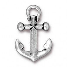 27mm TierraCast Anchor Pendant Charm - Fine Silver Plated - Each