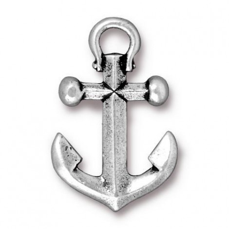27mm TierraCast Anchor Pendant Charm - Fine Silver Plated - Each