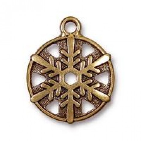 24x19mm TierraCast Snowflake Charm - Antique 22K Gold Plated