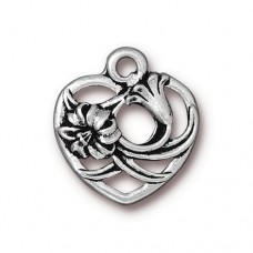 20x18mm TierraCast Floral Heart Charm - Antique Fine Silver Plated