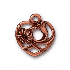 20x18mm TierraCast Floral Heart Charm - Antique Copper Plated