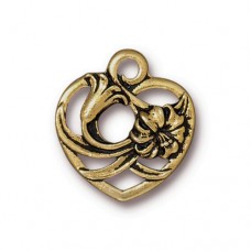 20x18mm TierraCast Floral Heart Charm - Antique 22K Gold Plated