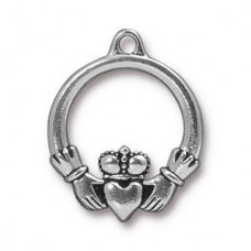 TierraCast 24x20mm Large Claddagh Drops - Ant Silver - Pack of 2