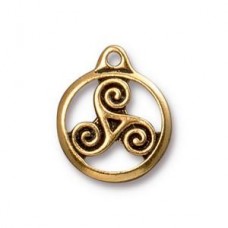 TierraCast 19x16mm Small Triskele Drops - Antique 22K Gold Plated - Pack of 2