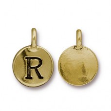 11x16mm TierraCast Letter Charms - R - Antique 22K Gold Plated - Each