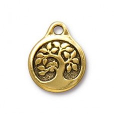 16mm TierraCast Bird in a Tree Charm - Antique Gold - Pack of 2 